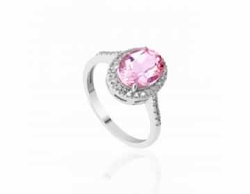 oval pembe morganit taşlı pırlantalı yüzük