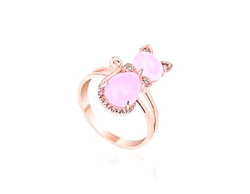 Pembe Kuartz Taşlı Pırlantalı Kedi Yüzük